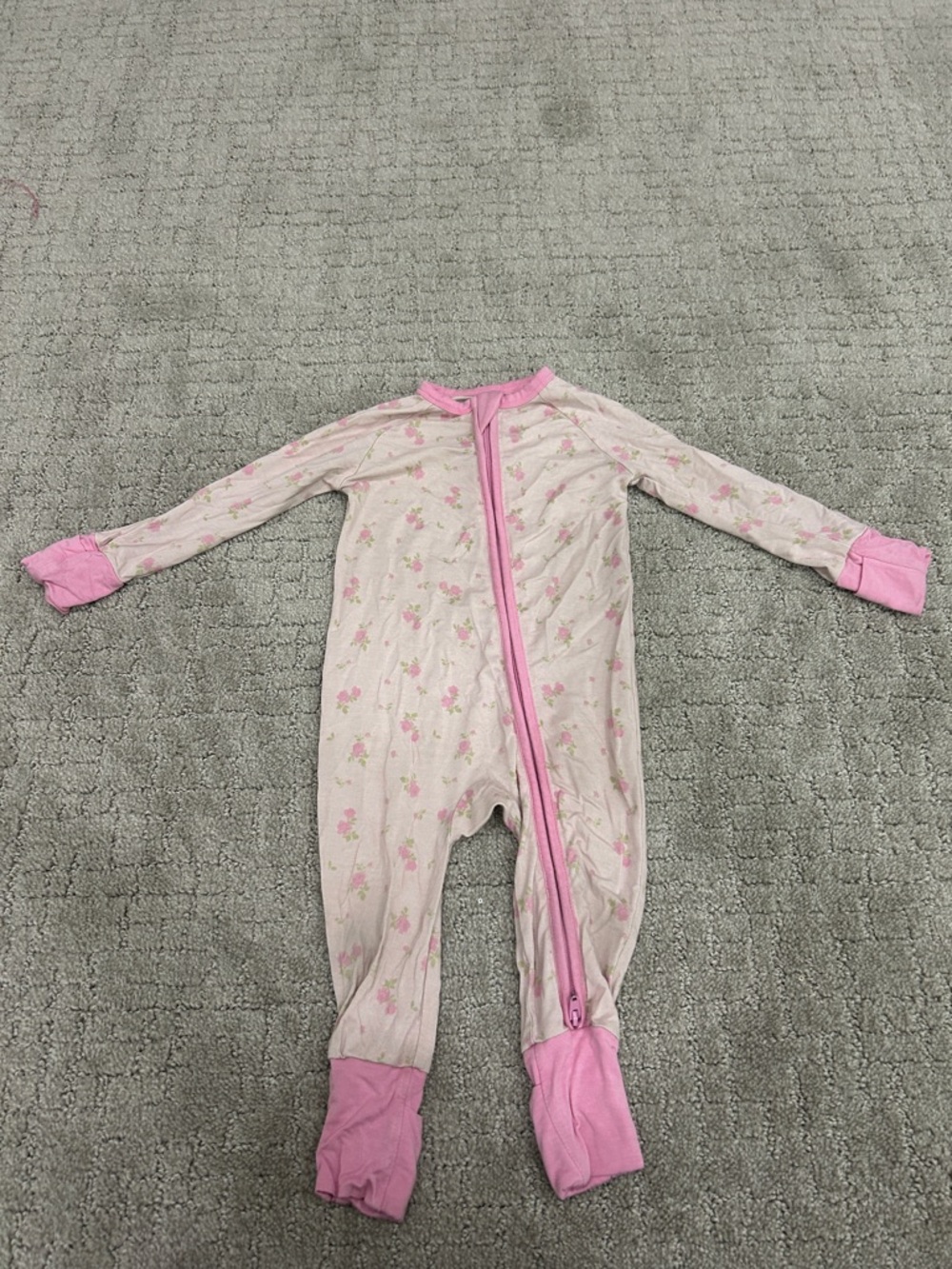 Soft Pink Floral Zip Baby Footie One-Piece